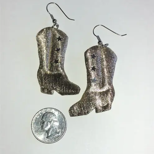 Gold Tone Fabric Cowboy Boot Earrings Silver