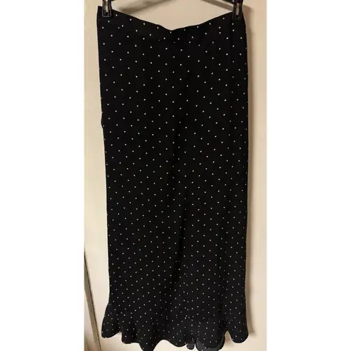 Adrienne Vittadini Women's Size Large Black With Polka Dots Wrap A/ruffle Skirt