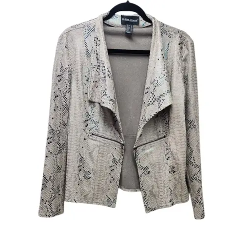Frank Lyman Beige Snakeskin Print Blazer Faux Suede Size 10 Moto Jacket