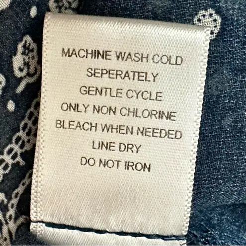 Krazy Kat Blue and White Sheer Patterned Tunic Boho Chic Whimsy Peasant Sleeves