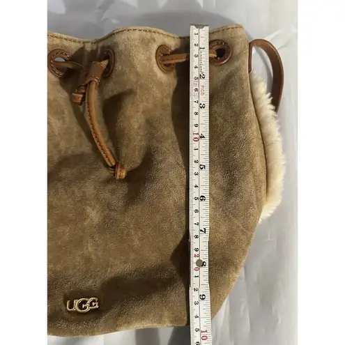 UGG Brown Suede Bucket Bag w/Fur Accents On Side Crossbody Bag Purse Adj Straps