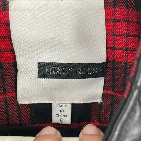 Tracy Reese Women's Scarlet/Black Tartan Plaid Leather Little Moto Jacket Size 6