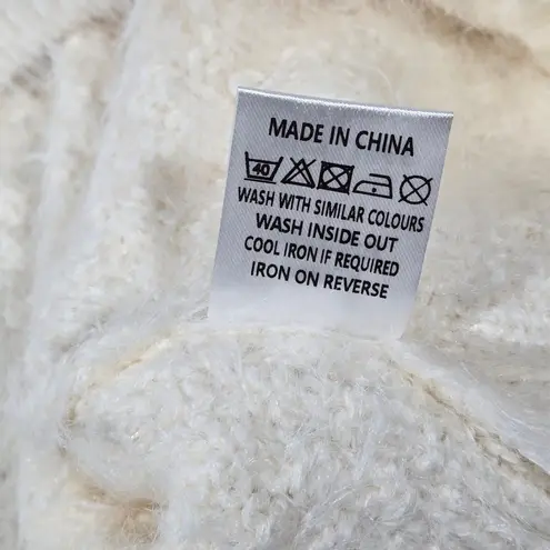 Area Stars Leila Sweater in Ivory M NWT Mock Neck Chic Faux Fur Fringe White Size M