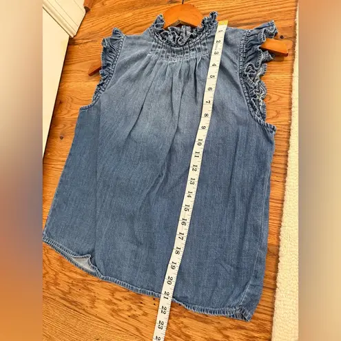 frame denim FRAME Ruffle Denim Sleeveless Top in Joanie Size XS thumbnail 10
