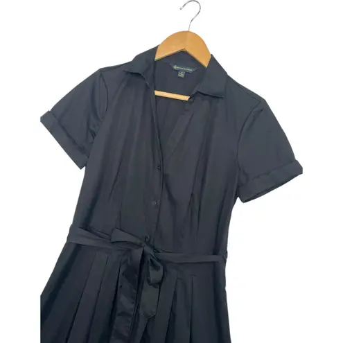 Brooks Brothers Shirt Dress Womens 4 Black Belted Pleated Button Up Classic