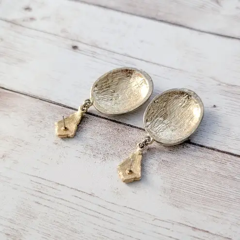 Vintage Earrings for Pierced Ears Large Oval Dangle Statement Gold