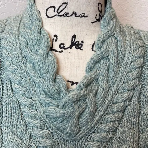 Carraigdonn Mint Green Cable Knit Merino Wool Sweater A55 Size L