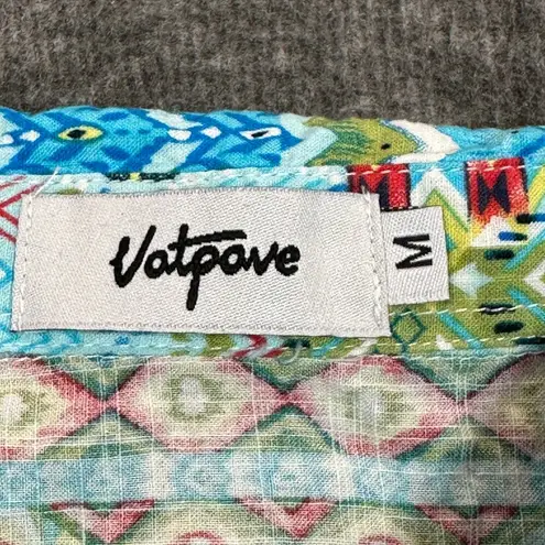 Vatpove Shirt Womens Medium Green Blue Aztec Madras Coastal Country Vacation
