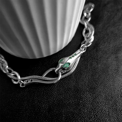 Link Chain Snake Bracelet for Men Women Unisex Hip Hop Style Silver