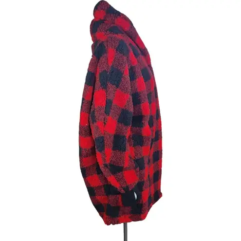 BumbleBella By Jill Martin Sherpa Shawl Collar Button Lounger Plaid Petite M/L Red Size M