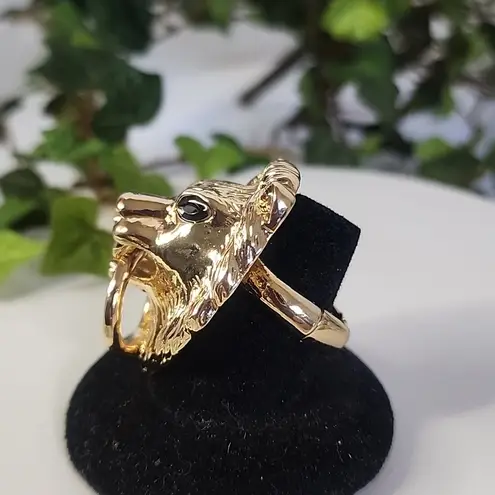 Gold Statement Doorknocker Lion Head Stretch Ring