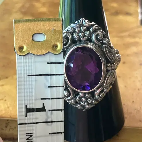 Moroccan Amethyst Sterling Silver Artistic Dragonfly Ring Size 9