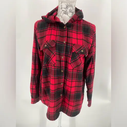 Hippie Rose  plaid flannel hooded button down shirt, size‎ medium