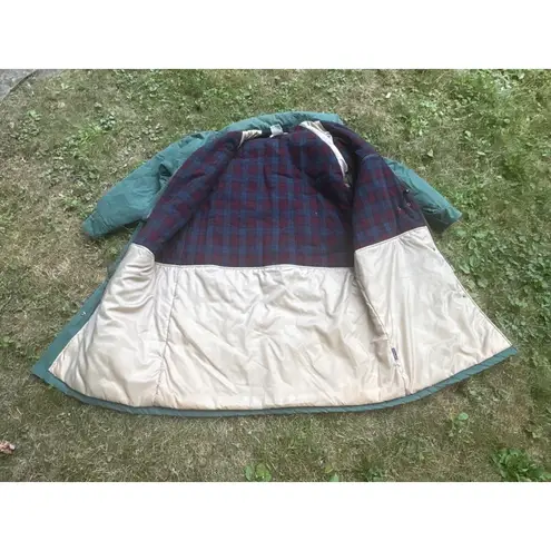 LL Bean Womens Rain Coat Jacket Hooded Knee Length Green Outerwear Size XL