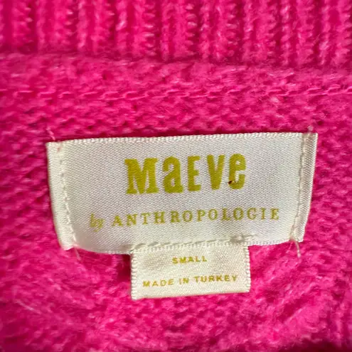 Maeve by Anthropologie Cable-Knit Layered Pullover Sweater Hot Pink White Small