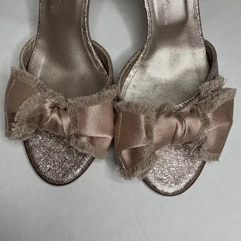 AGL Attilio Giusti Leombruni Women's Metallic Bow Ankle Strap Heels Size 38 Gold