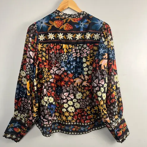 Farm Rio Black Jujus Garden Blouse strawberry size small