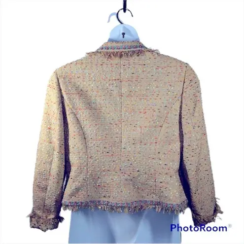 Bergamo Studio Tan Boucle Tweed Confetti Fringe Blazer | Size Medium