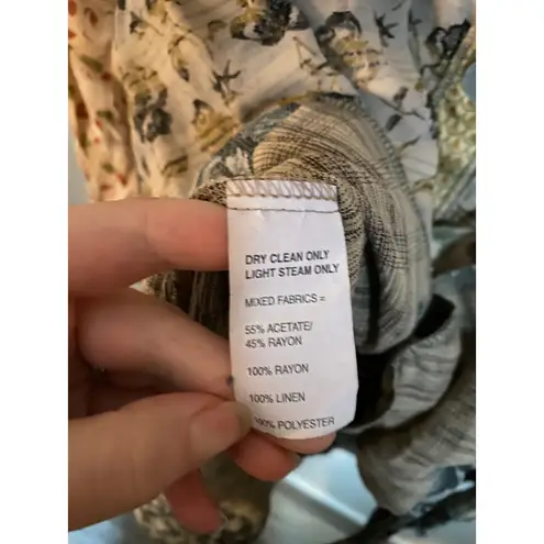 Nothing Matches Patchwork Floral Button Oversized Tunic Top Medium Boho Scandi Tan