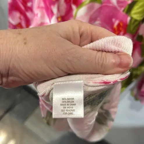 Roz & Ali Toz & Ali Pink Floral Print 3/4 Sleeve Knit Top Woman 1X Plus Size