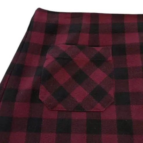 J.Jill  Maroon Black Plaid Print Size Large Pull On Lined Pencil Skirt Pockets