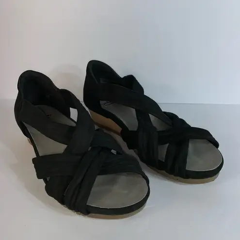 Earth Brand Earth Ficus Gemini Womens Leather Wedge Sandals Slides Size 8.5 M Black