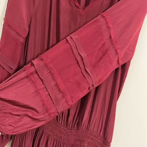 Ramy Brook New York drop waist v neck dress polyester silk burgundy