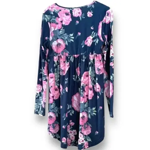 Macr & Steve Floral Long Sleeve Babydoll Tunic with Flared Hem Gray