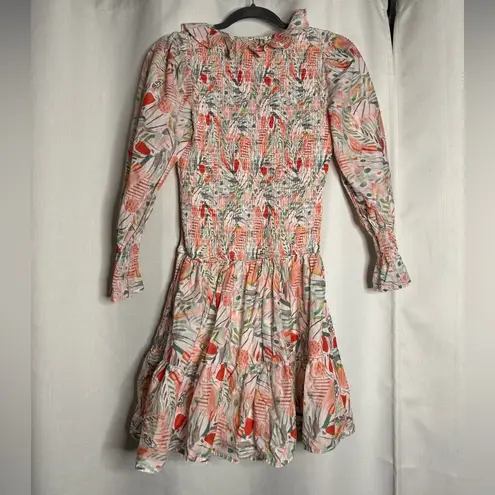 FORE Floral Ruffle White Orange Smocked Long Sleeve Dress Medium