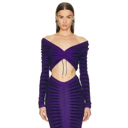 ALAÏA 3d Velvet Top in Ultraviolet 42 New Womens Cropped Knit Blouse Purple Size undefined