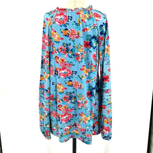 Tolani  Collection Blue Floral Pintuck Jersey Long Sleeve Blouse Top Size‎ Small