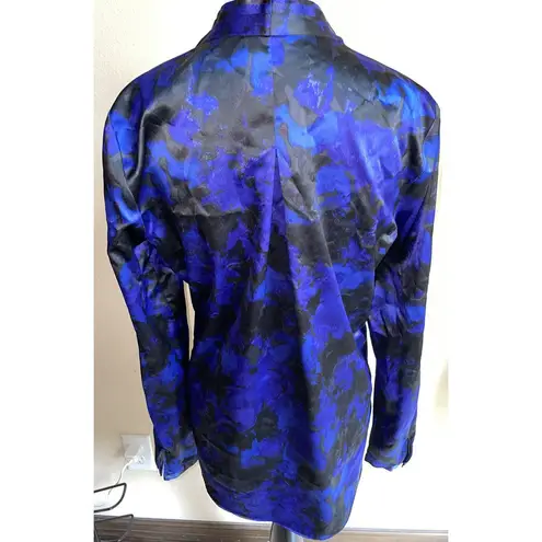 T Tahari Ladies  Small Royal Blue Floral Long Sleeve Blouse