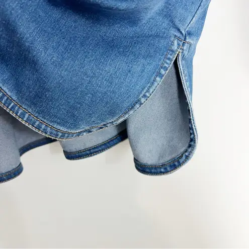 Free People  Dynamite Mini Dress in 70s Blue Denim Button Front Size Medium