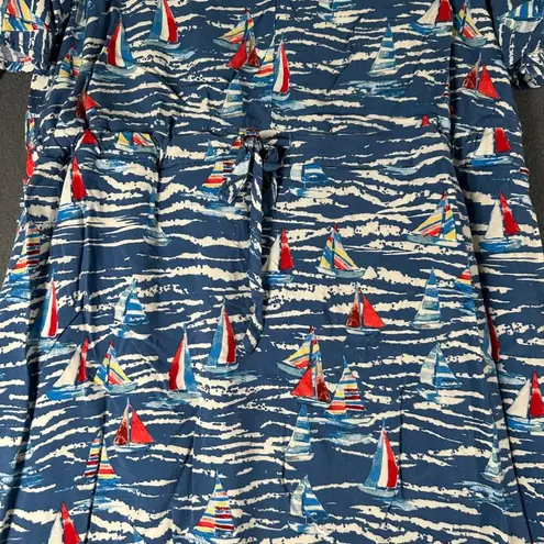 Stitch by Chenault Womens L Maxi Dress Sailboat Print Coastal Grandma Beach Blue Size L