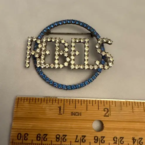 1990s High School Vintage REBELS Rhinestone Brooch Pin Crystal Sparkle Lapel Blue