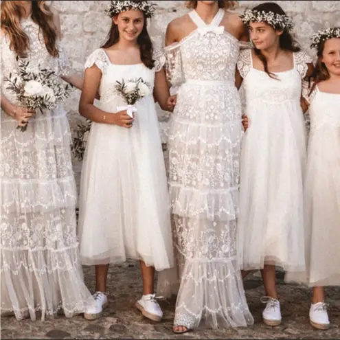 Needle & Thread Primrose Pastel Pink Bow Off Shoulder Wedding Prom Dress Gown