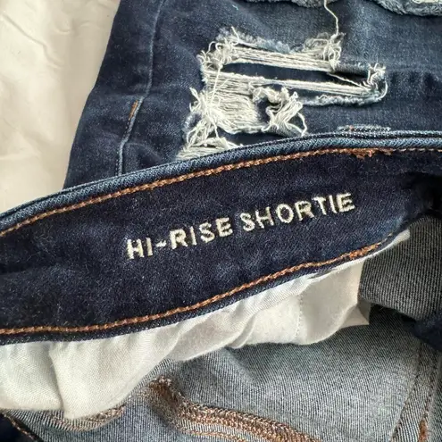 American Eagle blue denim hi-rise shortie ripped shorts