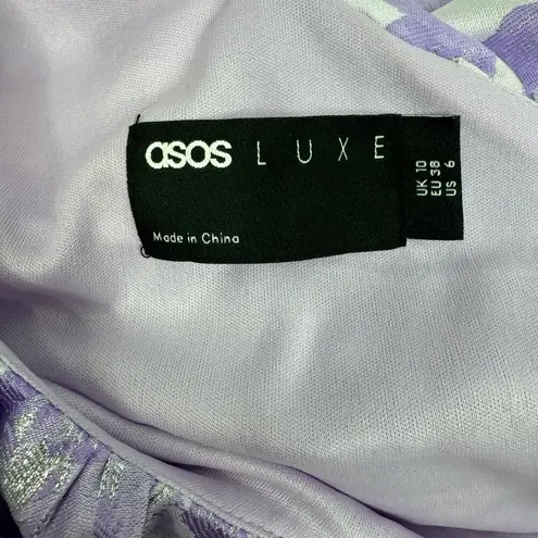 ASOS LUXE Ruffle One Shoulder Jacquard Mini Dress Purple Silver 6 Runs Small