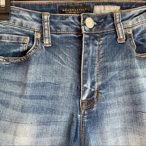 Aeropostale  High Waisted Jegging Distressed Jeans Sz 8 Raw Hem