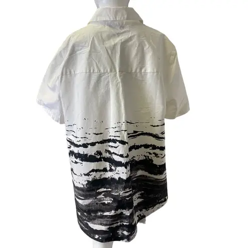 Alfani Women's Flared Cream & Black Short Sleeve Button Shirt L SKU 2604