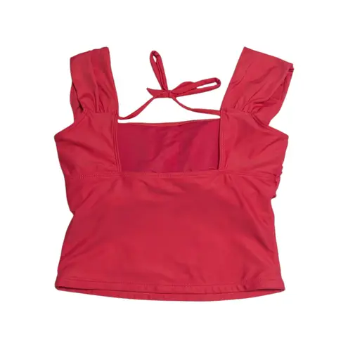 Janela Bay Thick Strap Tankini Top Swim Swimwear Bikini Short Sleeve Neon Melon Pink Size M