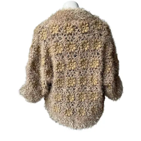 Talk Of The Walk Chunky Knit Crochet Inset Open Front Sweater Cardigan, Sz M Gold Size M