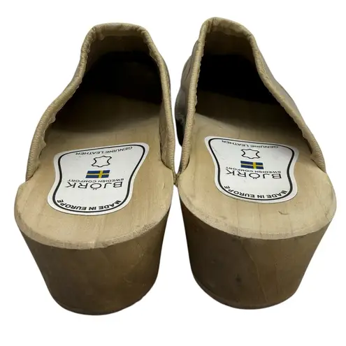 Bjork Mandy Wood and Leather Clog Tan Size 6.5