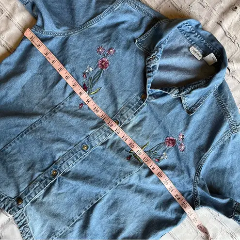 Cabin creek Cottage Core Garden Fairy Denim Embroidered Top VTG Y2K Flowers