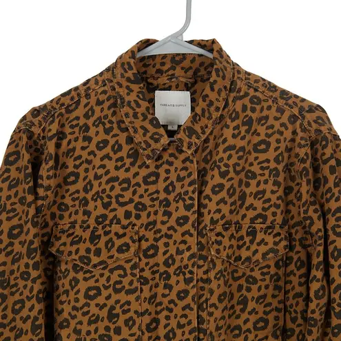 Thread and Supply  Cotton Leopard Cheetah Zip Up Jacket Women's Size Large