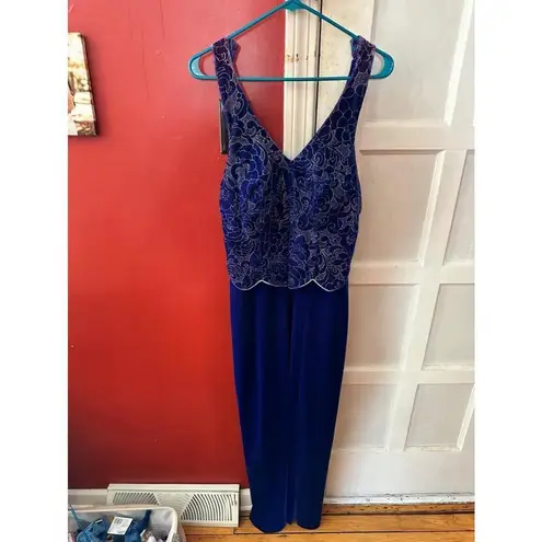 CELINE Céline New York Vintage Blue Velvet Embroidered Floral Bodice Formal Prom Dress