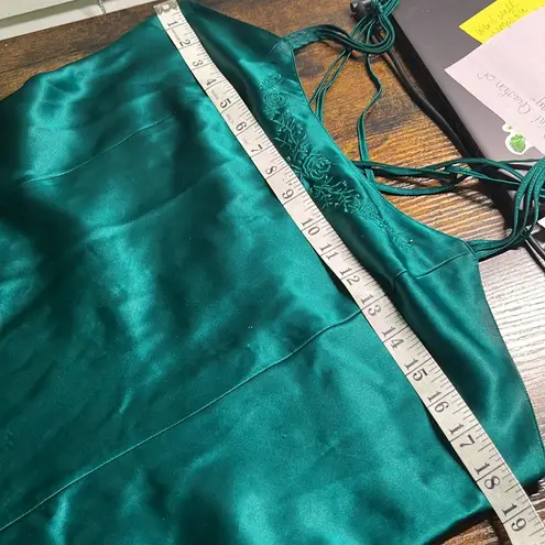 Vintage Floral Embroidered Satin Slip Dress Size M