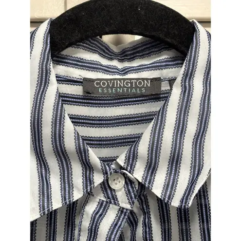 Covington Essentials Blue/White Stripe Long Tab Sl Button Up Blouse W/Tank Small