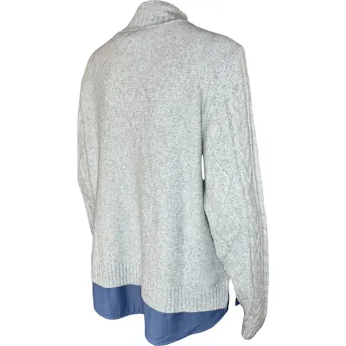 Joan Rivers Mock Neck Cable Long Sleeve 2Fer Sweater Heather Gray Medium
