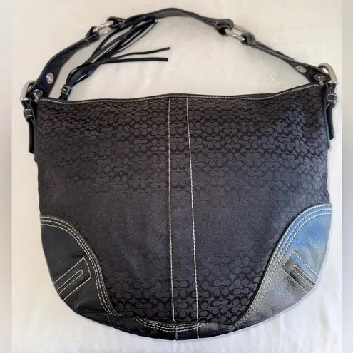Coach Vintage Y2K  Jacquard Black Textured Canvas Leather Hobo Bag Shoulder Purse